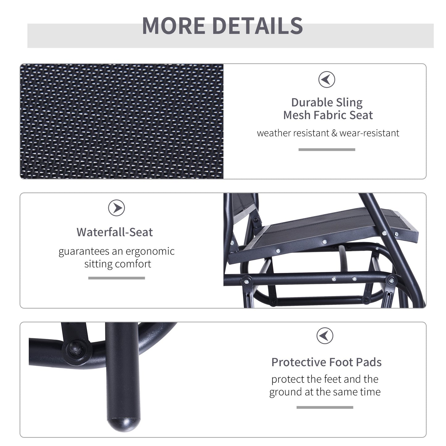 Outsunny Swing Chair Outdoor Textilene Swing Bench Double Seat-Black