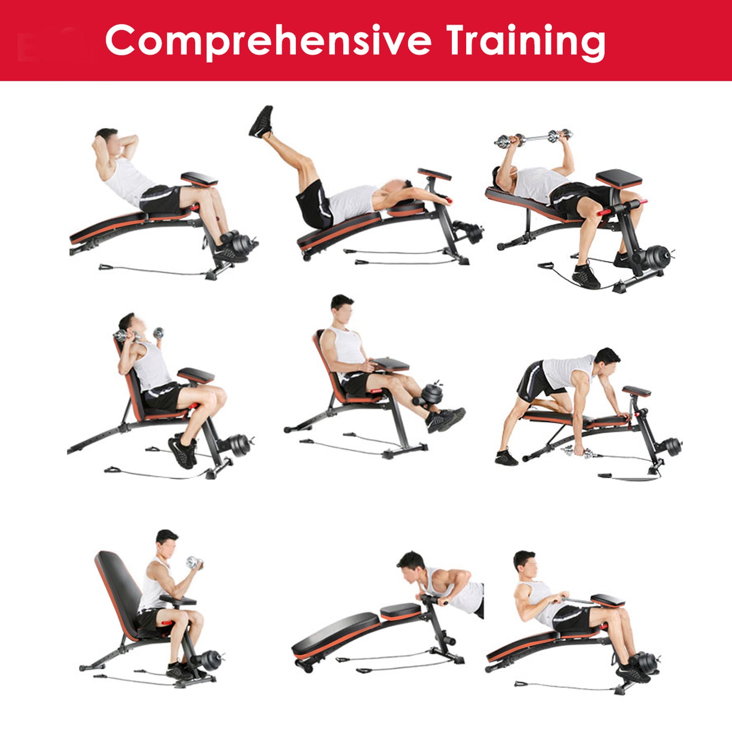 HOMCOM Foldable Exercise Bench, 6 Levels Adjustment-Black/Red