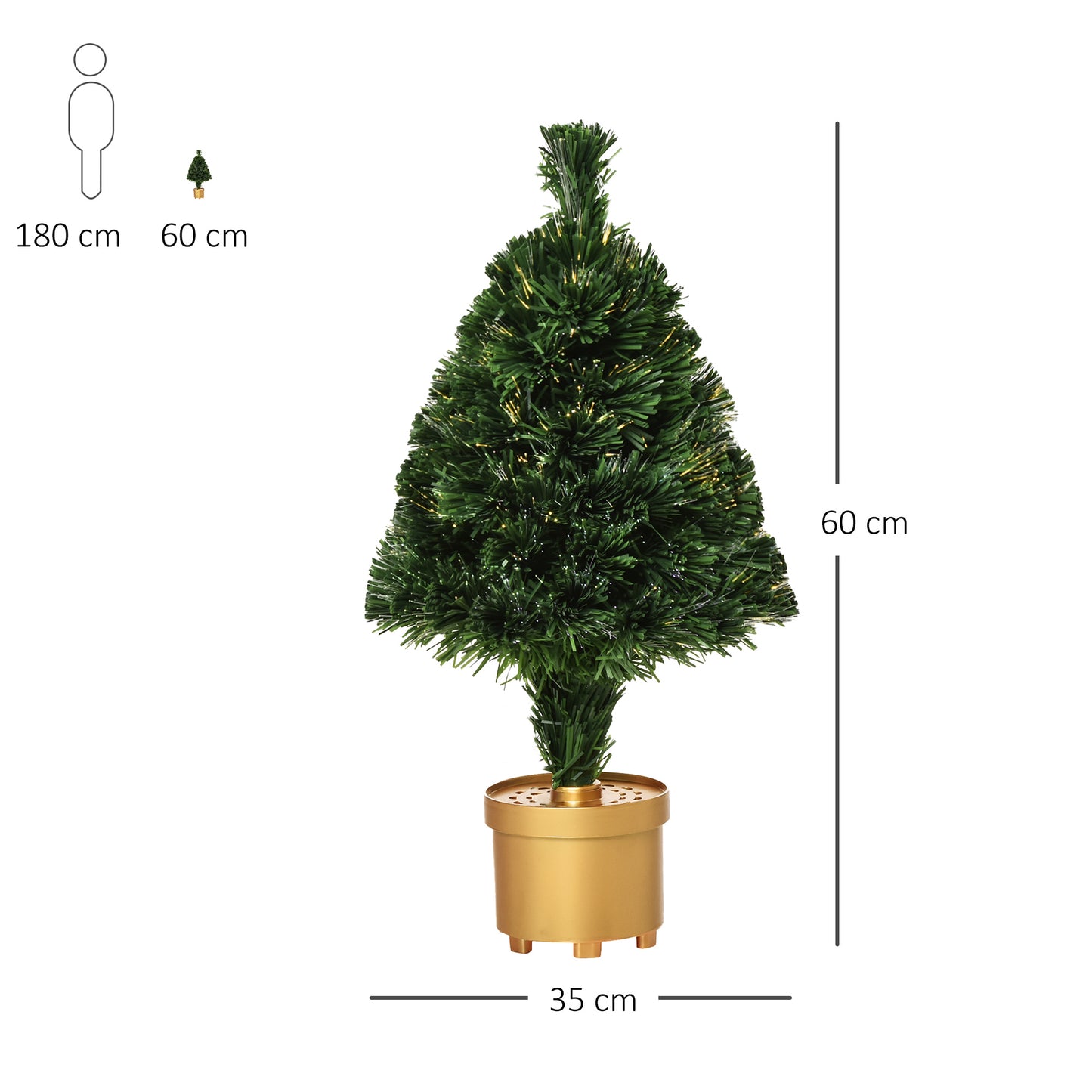 HOMCOM 2FT Prelit Artificial Christmas Tree Fiber Optic LED Light Tabletop Decoration