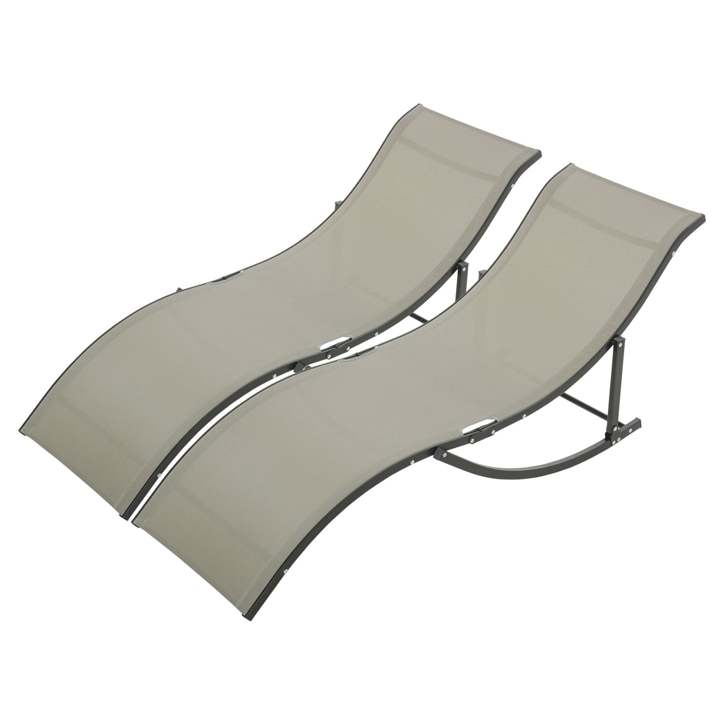 Outsunny Set of 2 S-shaped Lounge Chair Foldable Sleeping Bed 165x61x63cm Khaki