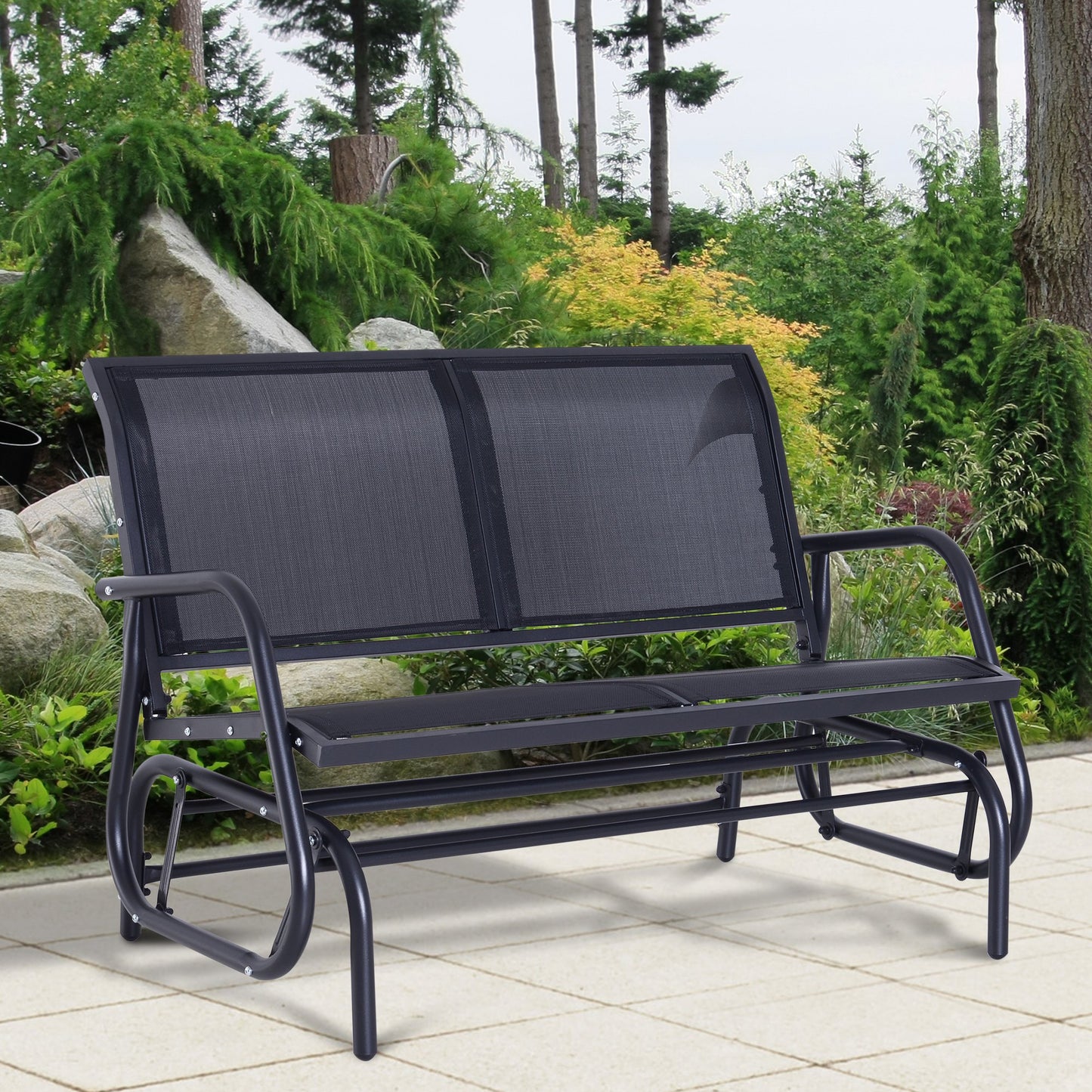 Outsunny Swing Chair Outdoor Textilene Swing Bench Double Seat-Black