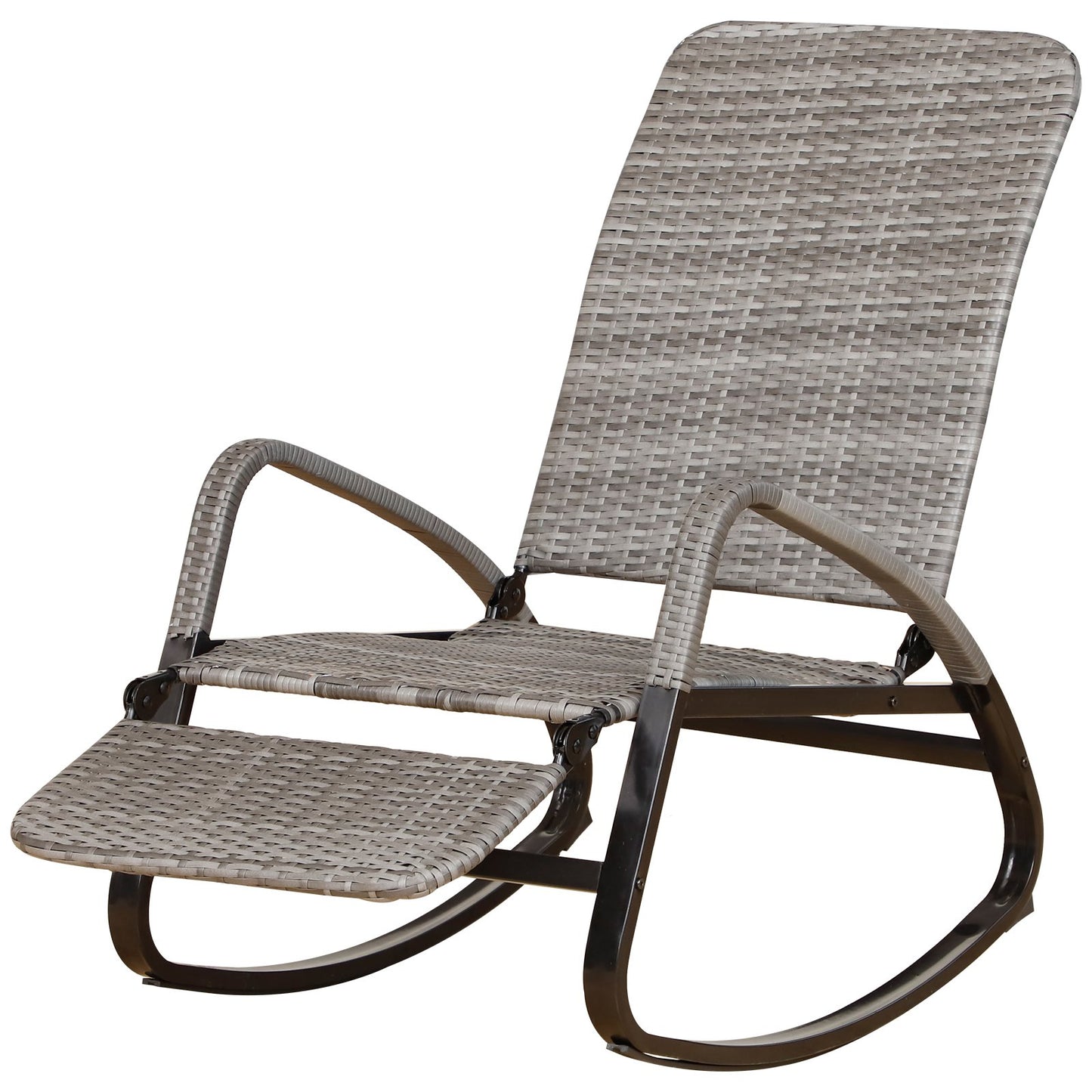 Outsunny PE Rattan Foldable Recliner Rocking Chair w/ Footrest Grey