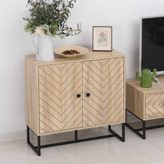 HOMCOM Steel Frame MDF 2-Tier Storage Cabinet Oak Tone