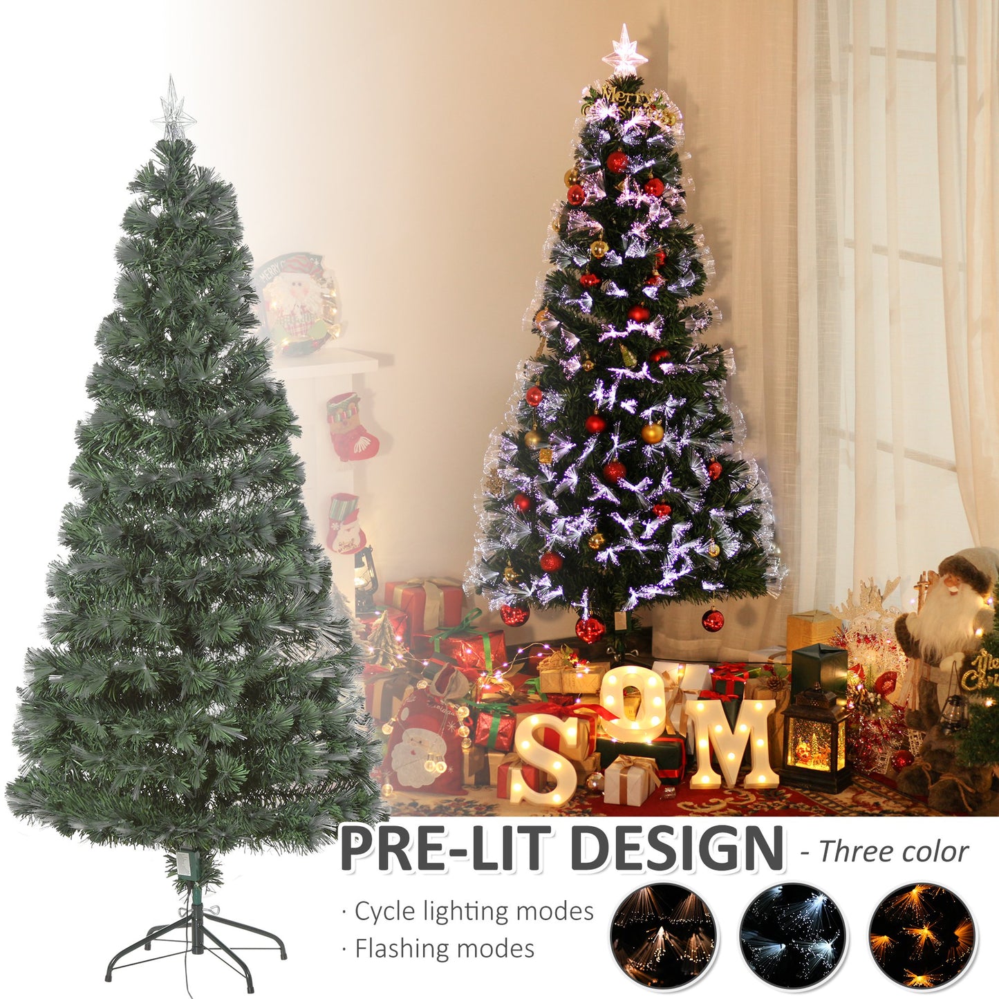 HOMCOM 5ft Artificial Pre-Lit PVC Christmas Tree Green