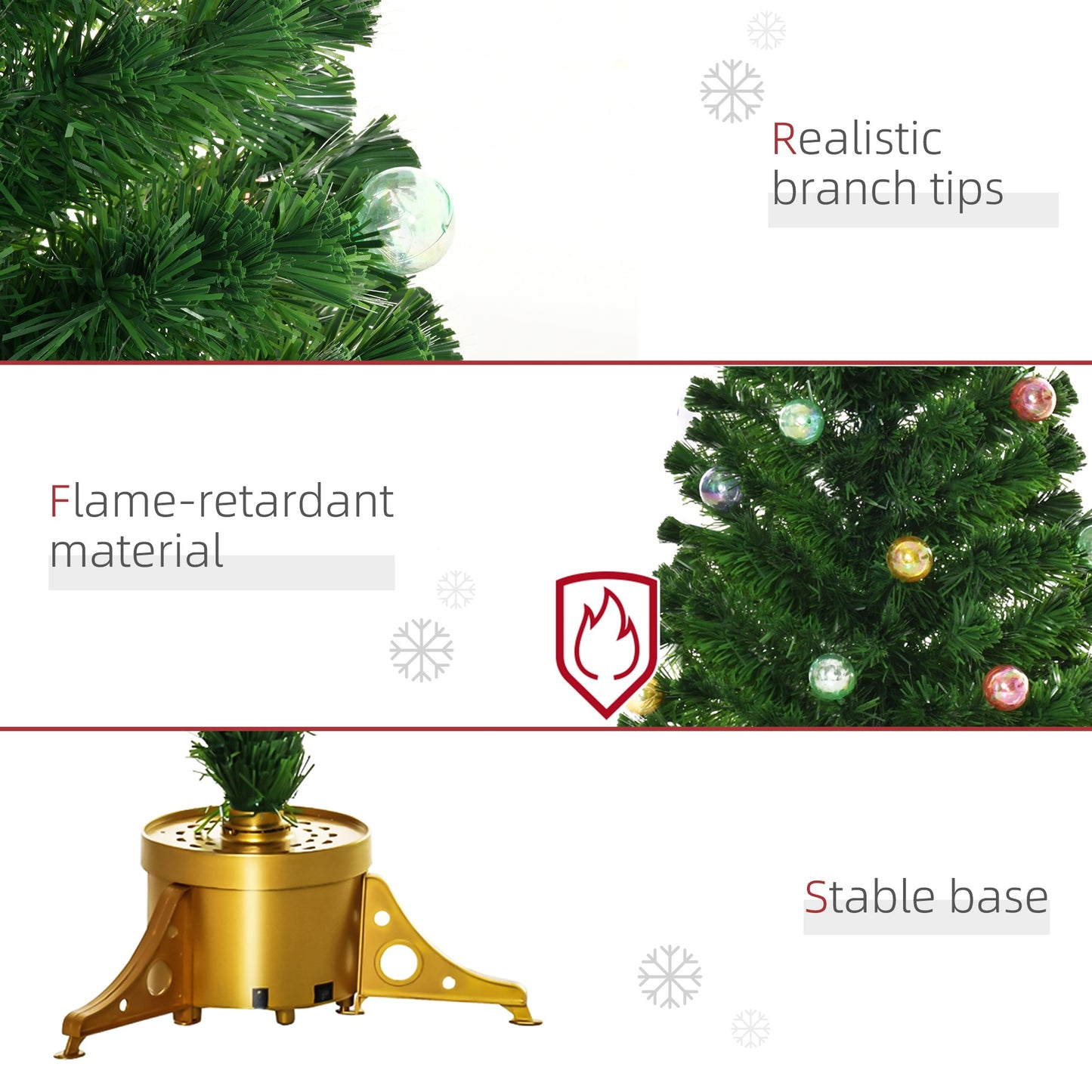 HOMCOM 5FT Prelit Artificial Christmas Tree Fiber Optic Xmas Tree w/ Golden Stand