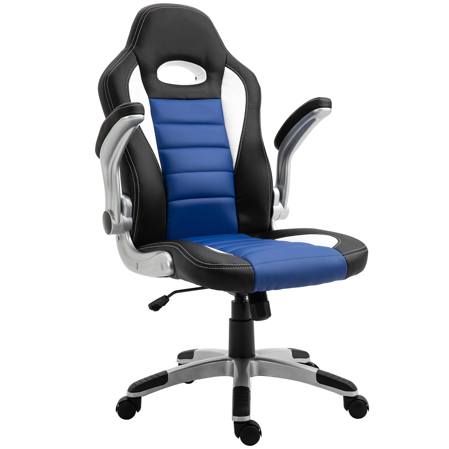 HOMCOM PU Leather Racing Office Chair-Black/Blue/White