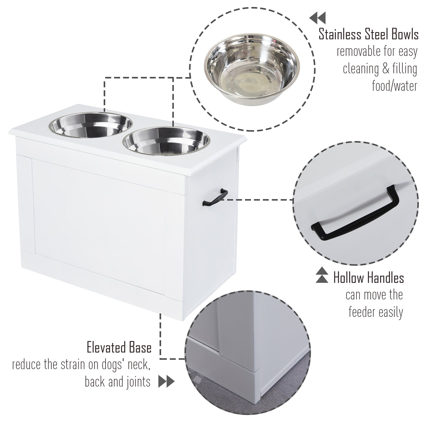 PawHut Raised Pet Bowls with Storage Function 2 Stainless Steel Dog Bowls Elevated Base