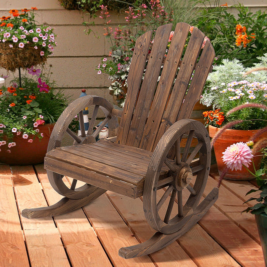 Outsunny Fir Wood Outdoor Garden Adirondack Rocking Chair Brown