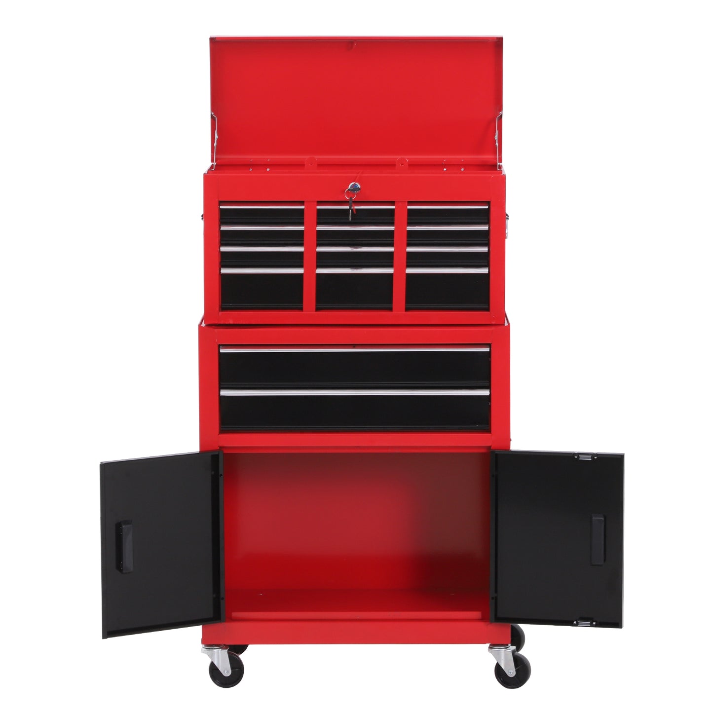 HOMCOM Metal ToolboxTrolley Portable Chest Box Rollcab Cabinet Garage Storage 6 Drawers-Black/Red