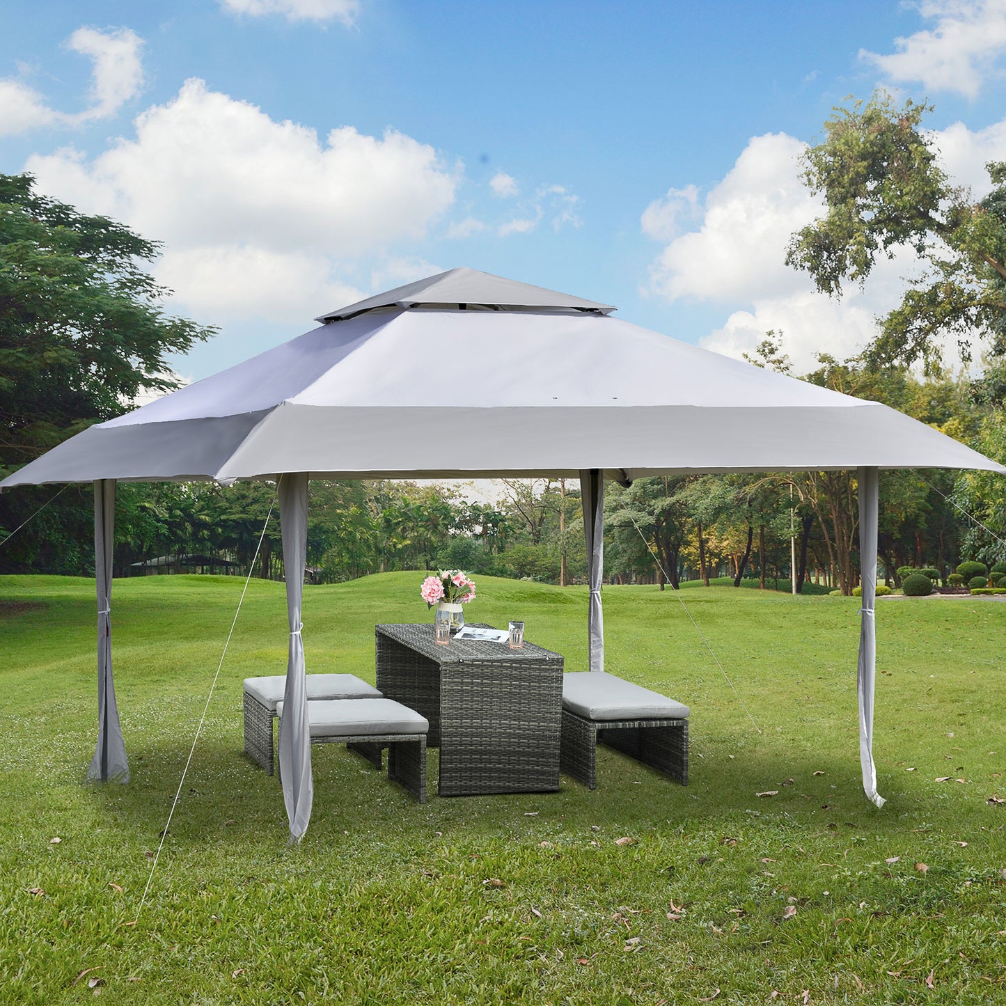 Outsunny 4 x 4m Outdoor Pop Up Canopy Tent Gazebo w/ Adjustable Legs and Bag White