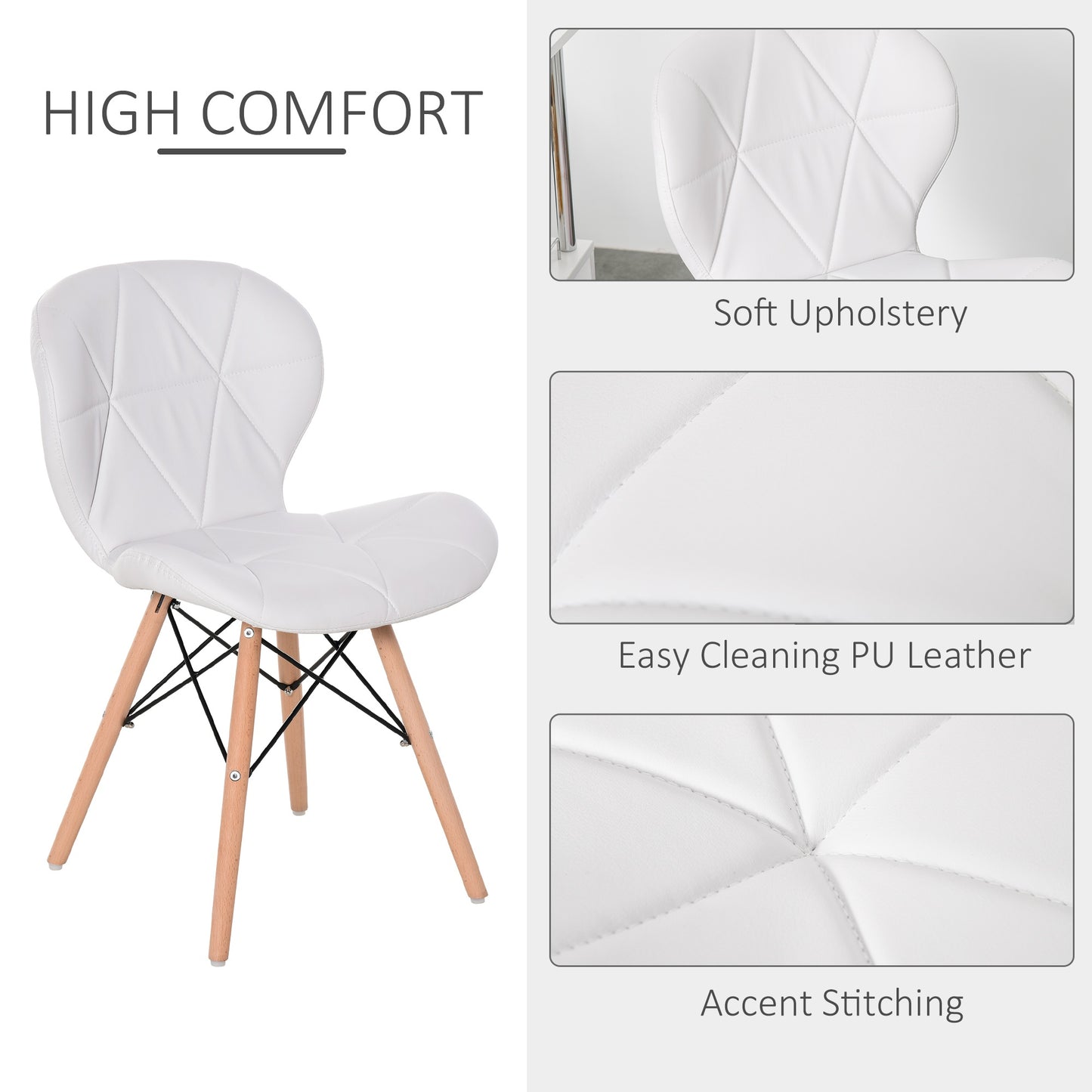 HOMCOM Armless Ergonomic Curved Dining Chair Accent Chair PU Leather Seat Wood Legs