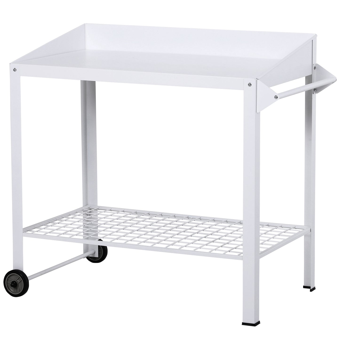 Outsunny Metal Outdoor Garden Potting Table Push Cart White