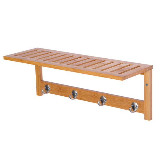 HOMCOM Wall Mounted Clothes Rack, 50Lx17Wx20H cm-Natural Bamboo