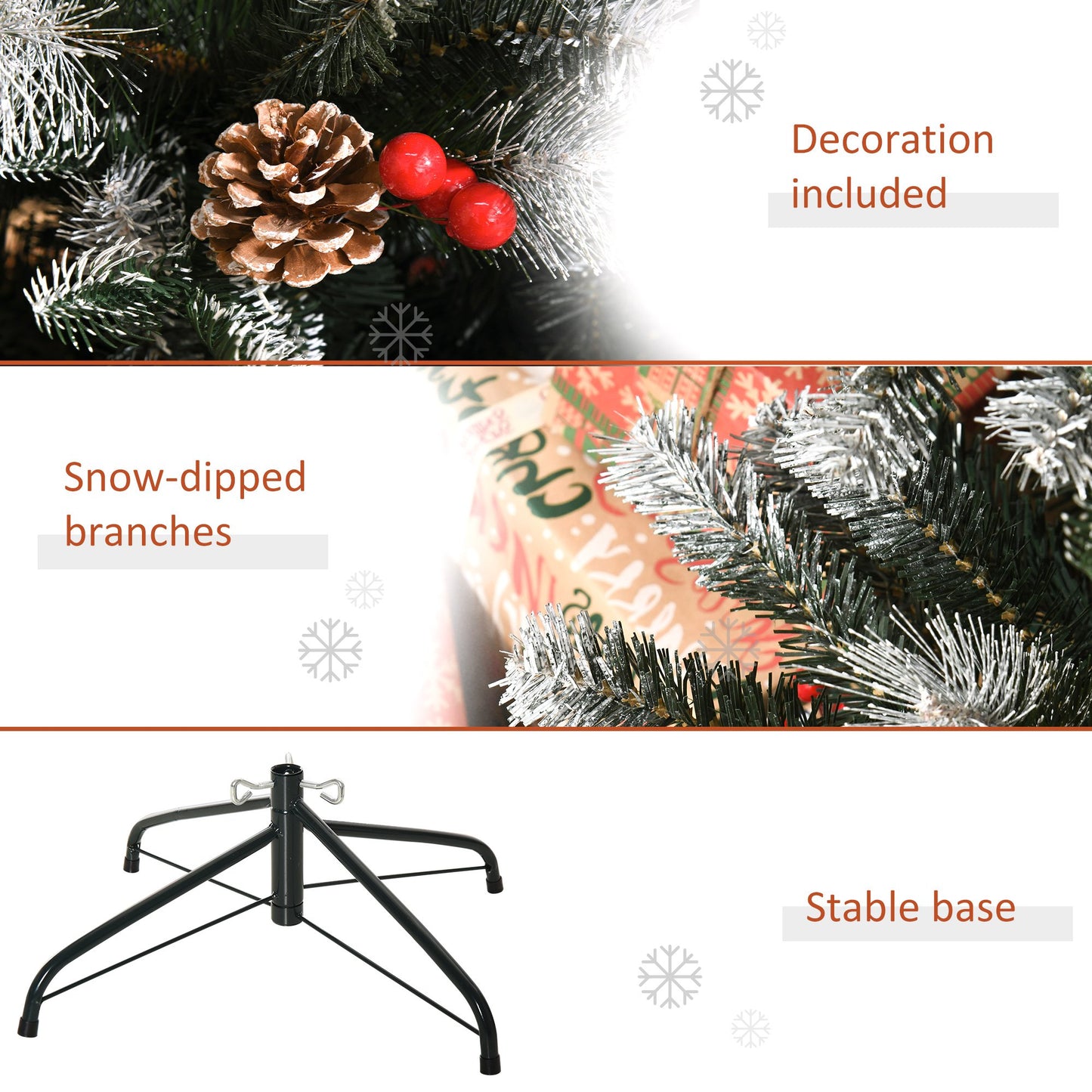 HOMCOM 6FT Artificial Snow Dipped Christmas Tree Xmas Pencil Tree Holiday Decoration