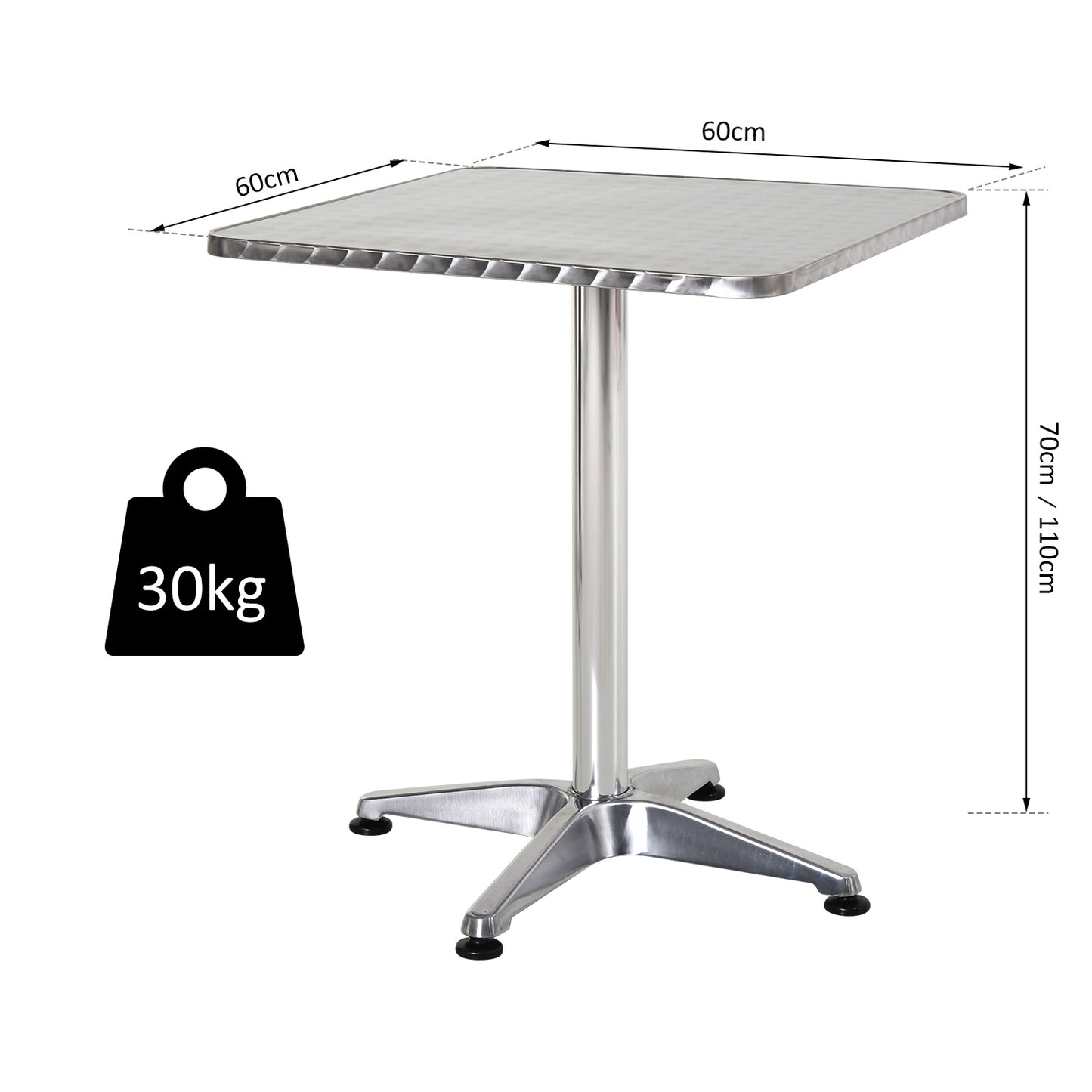 HOMCOM Height Adjustable Square Bar Table, 60x60 cm