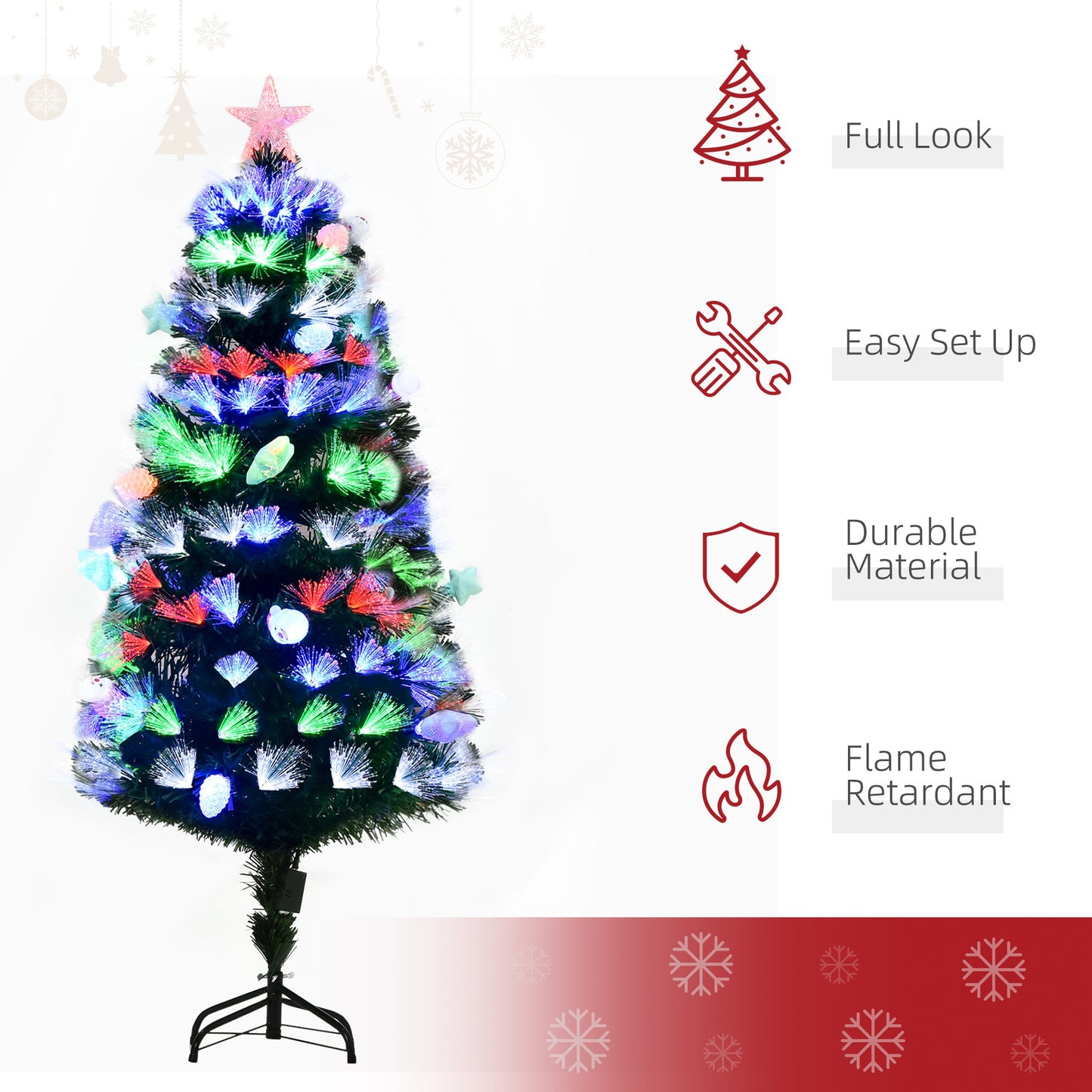 HOMCOM 5FT Pre-Lit Artificial Christmas Tree Home w/ Fibre Optic LED Light Decoration