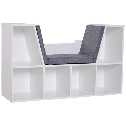 HOMCOM Bookcase Storage W/Particle Board Sponge Linen, 102W x 30D x 61Hcm-White/Grey