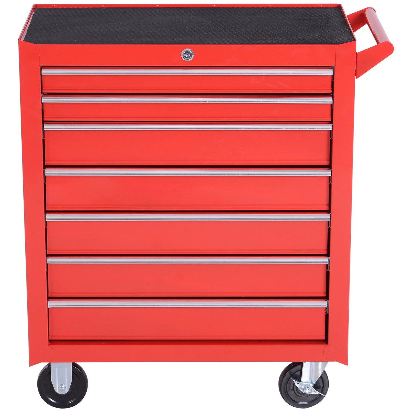 HOMCOM Steel 7 Drawer Tool Storage Cabinet Tool Chest w/ Roll Wheels Red