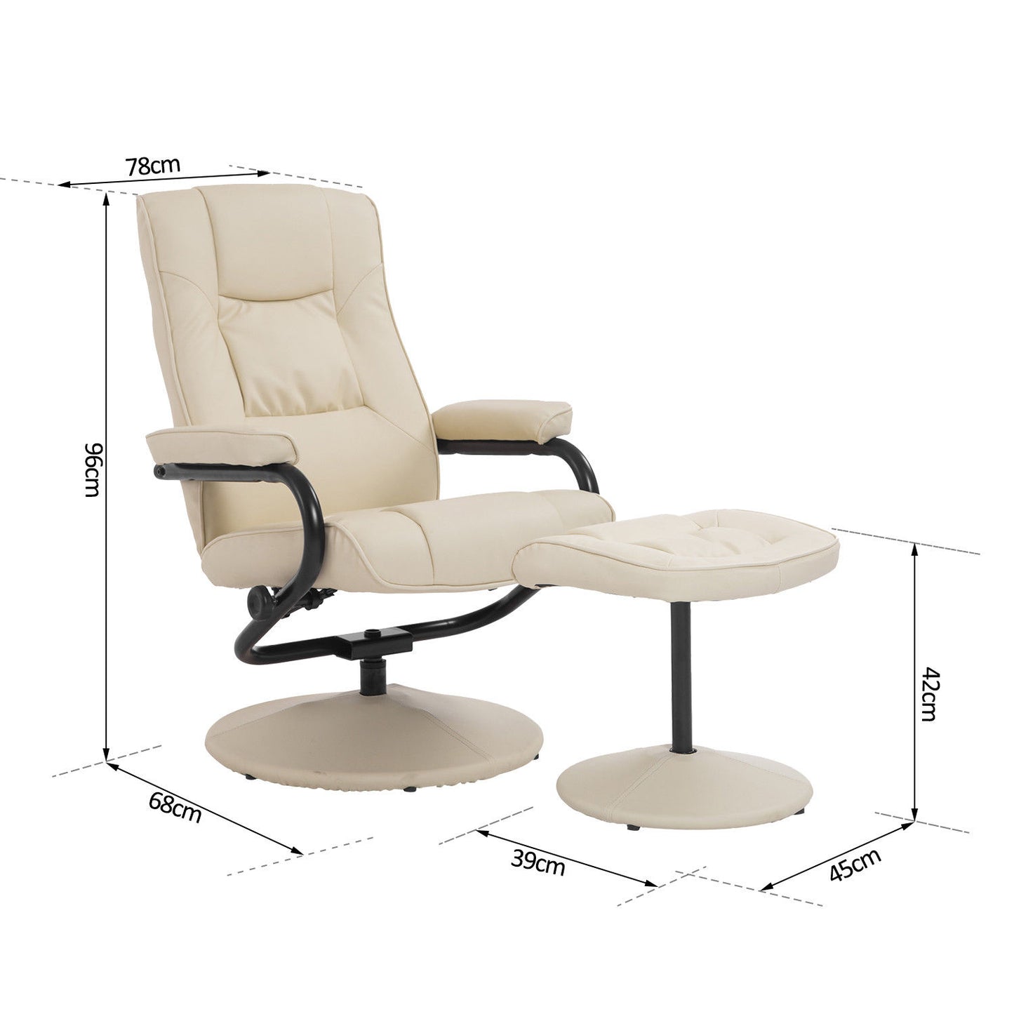 HOMCOM PVC Reclining Executive Chair w/ Footrest Stool Cream