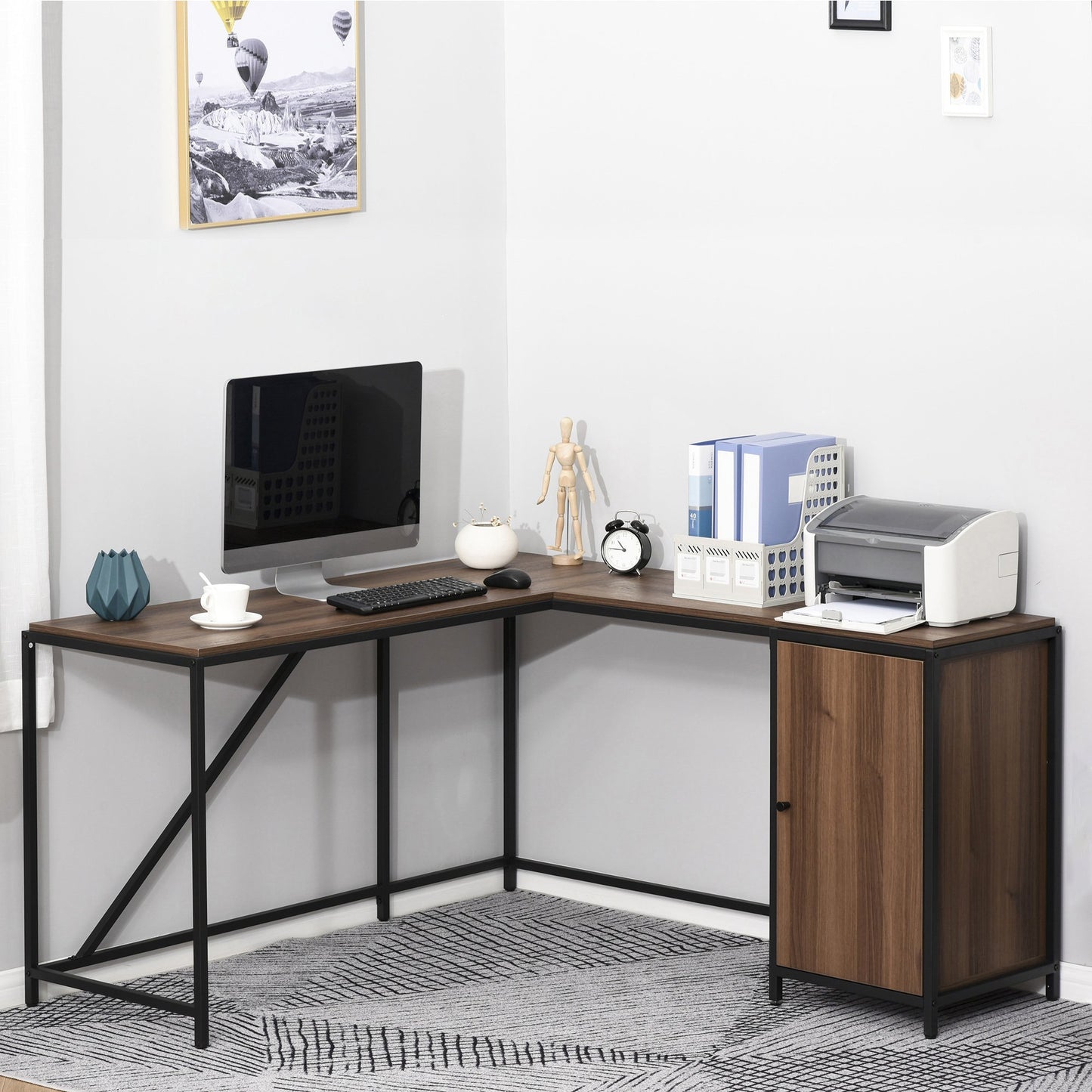 HOMCOM L-Shape Computer Corner Desk PC Table Workstation w/ Cabinet for Home Office