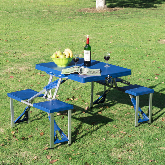 Outsunny 4 Seater Aluminum Portable Picnic Table with Foldable Seats Blue