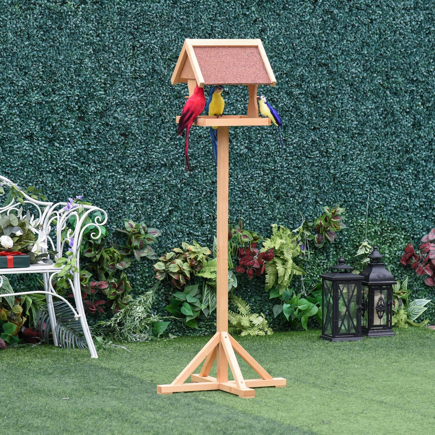 PawHut Wooden Bird Feeder Freestanding Cross-shaped Support Feet Weather Resistant