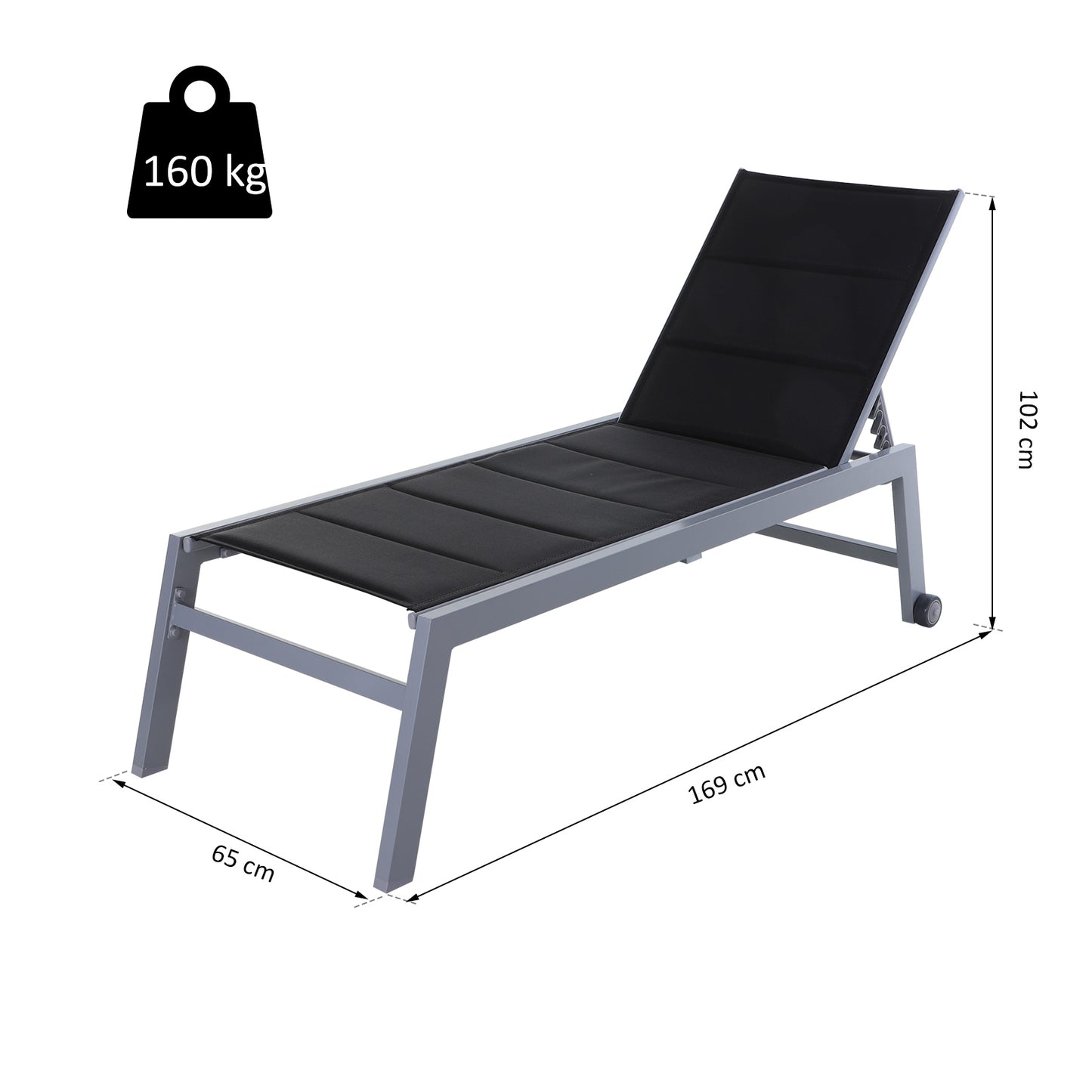 Outsunny Aluminium Frame Outdoor Garden Sun Lounger w/ Wheels Black/Grey