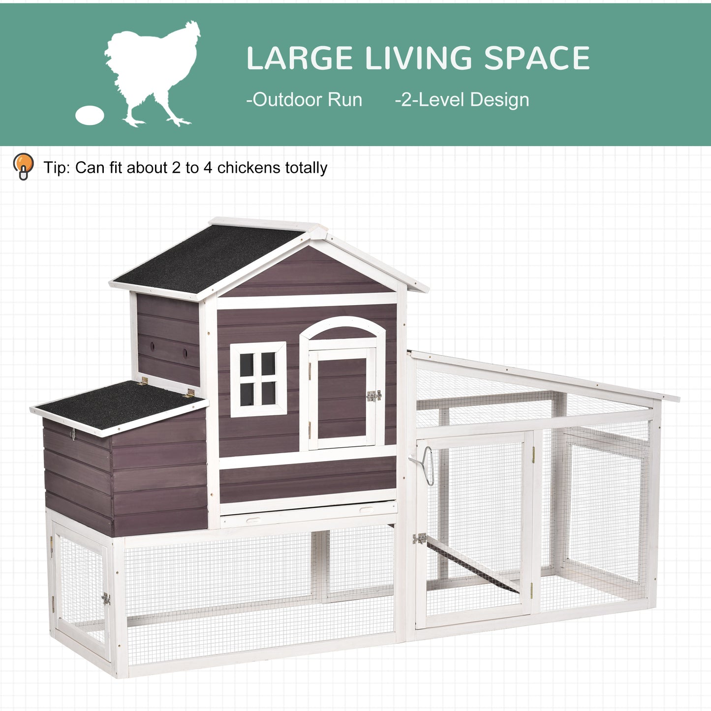 PawHut Deluxe 200cm Chicken Coop Small Animal Habitat Hen House w/ Run Nesting Box