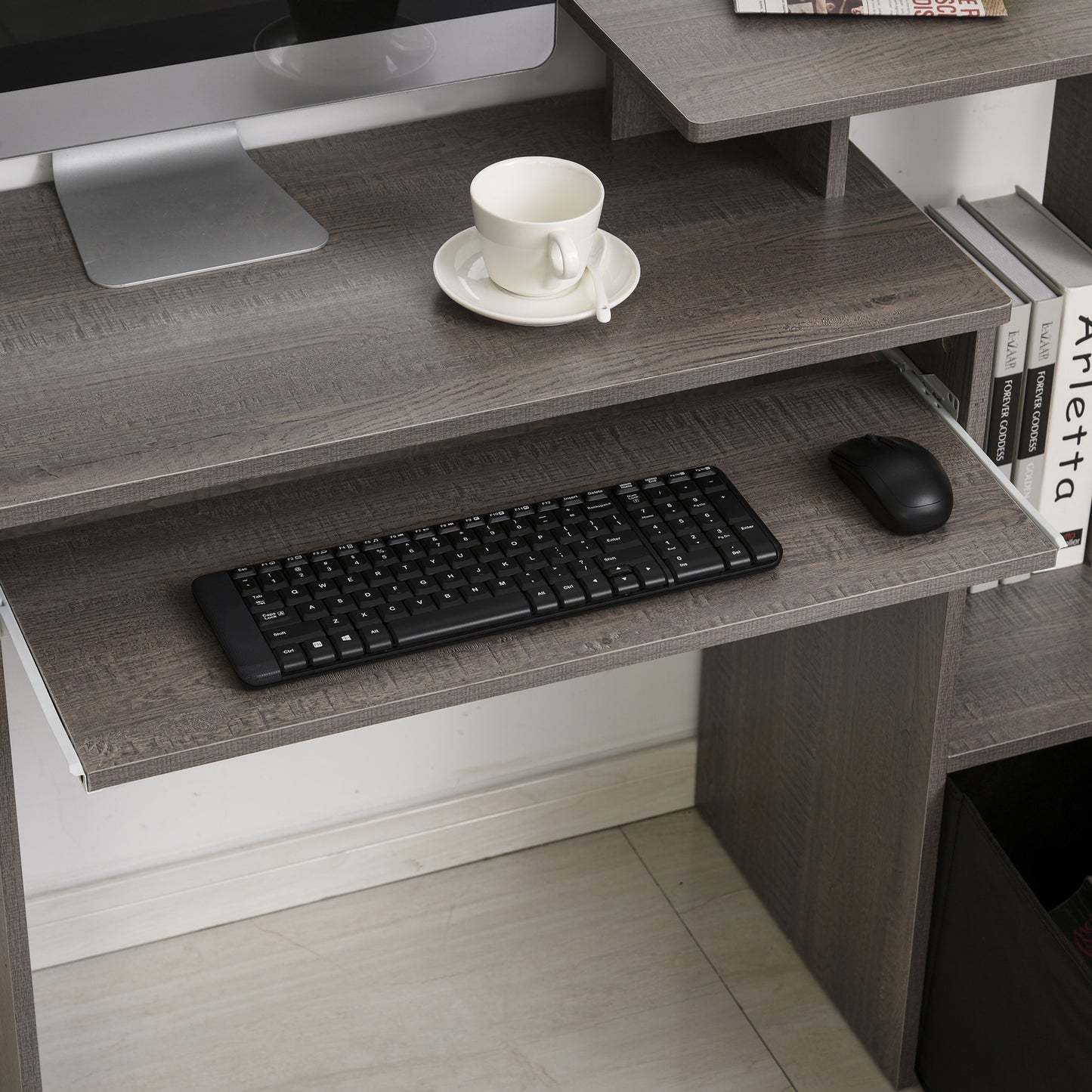 HOMCOM Particle Board Multi-Tier Computer Desk Grey