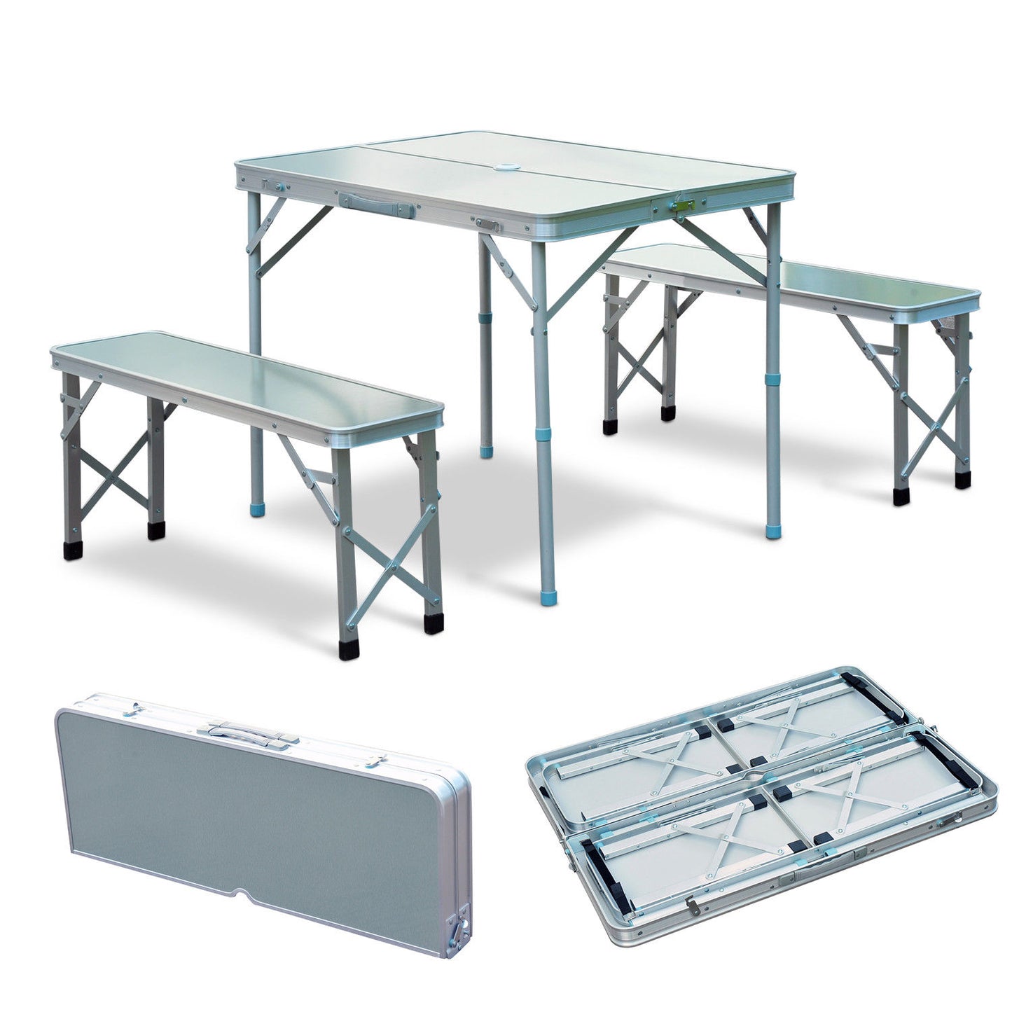 Outsunny 3 Pcs Portable Outdoor Picnic Table with Folding Bench Seats-Silver