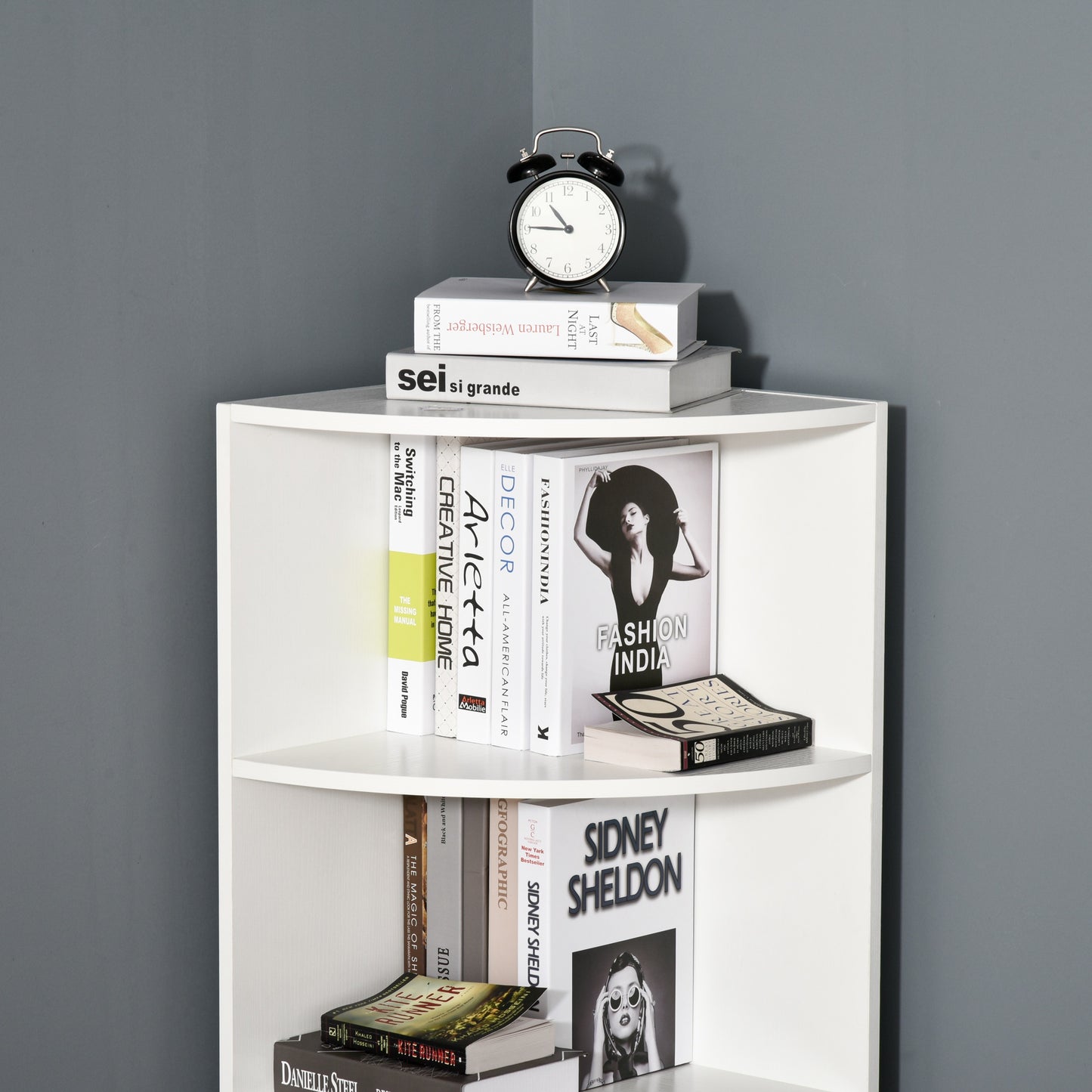 HOMCOM 4-Tier Corner Bookshelf, 39.5Lx39.5Wx120H cm-White