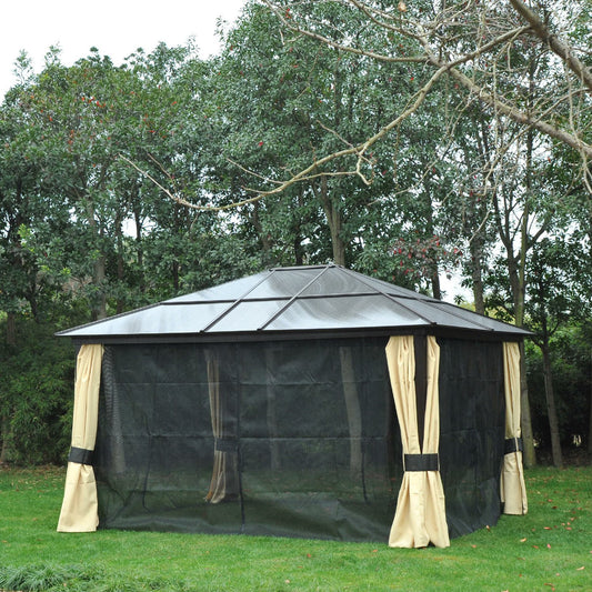 Outsunny 4.3m x 3.6m Aluminium Frame Texteline Draped Hardtop Gazebo Brown