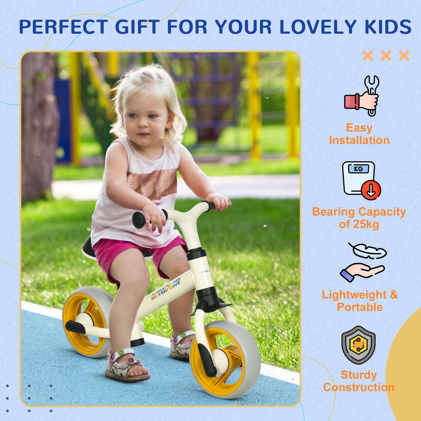 AIYAPLAY 8" Balance Bike, Lightweight Training Bike for Children, with Adjustable Seat, EVA Wheels, Easy installation - Orange