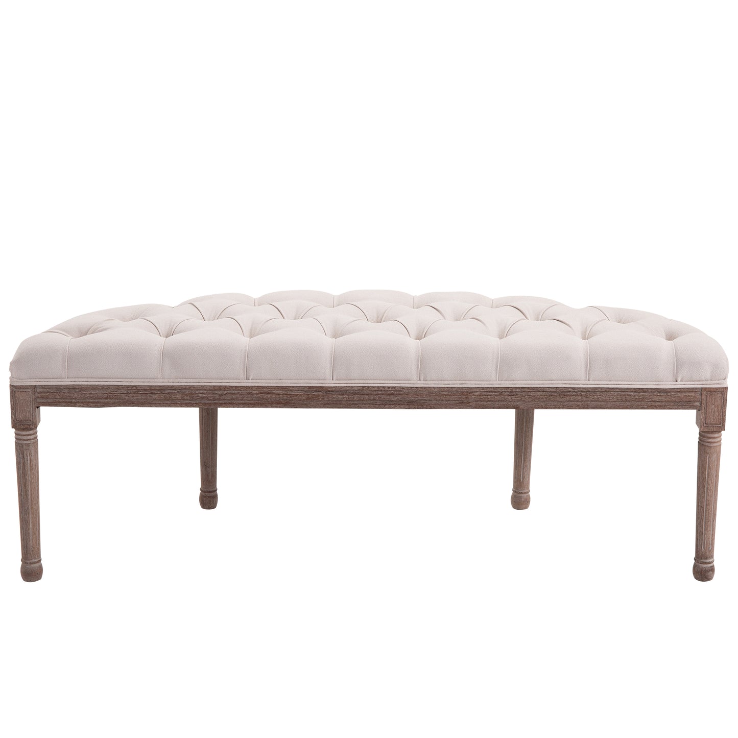 HOMCOM Rubber Wood Tufted Half-Circle Footstool Cream