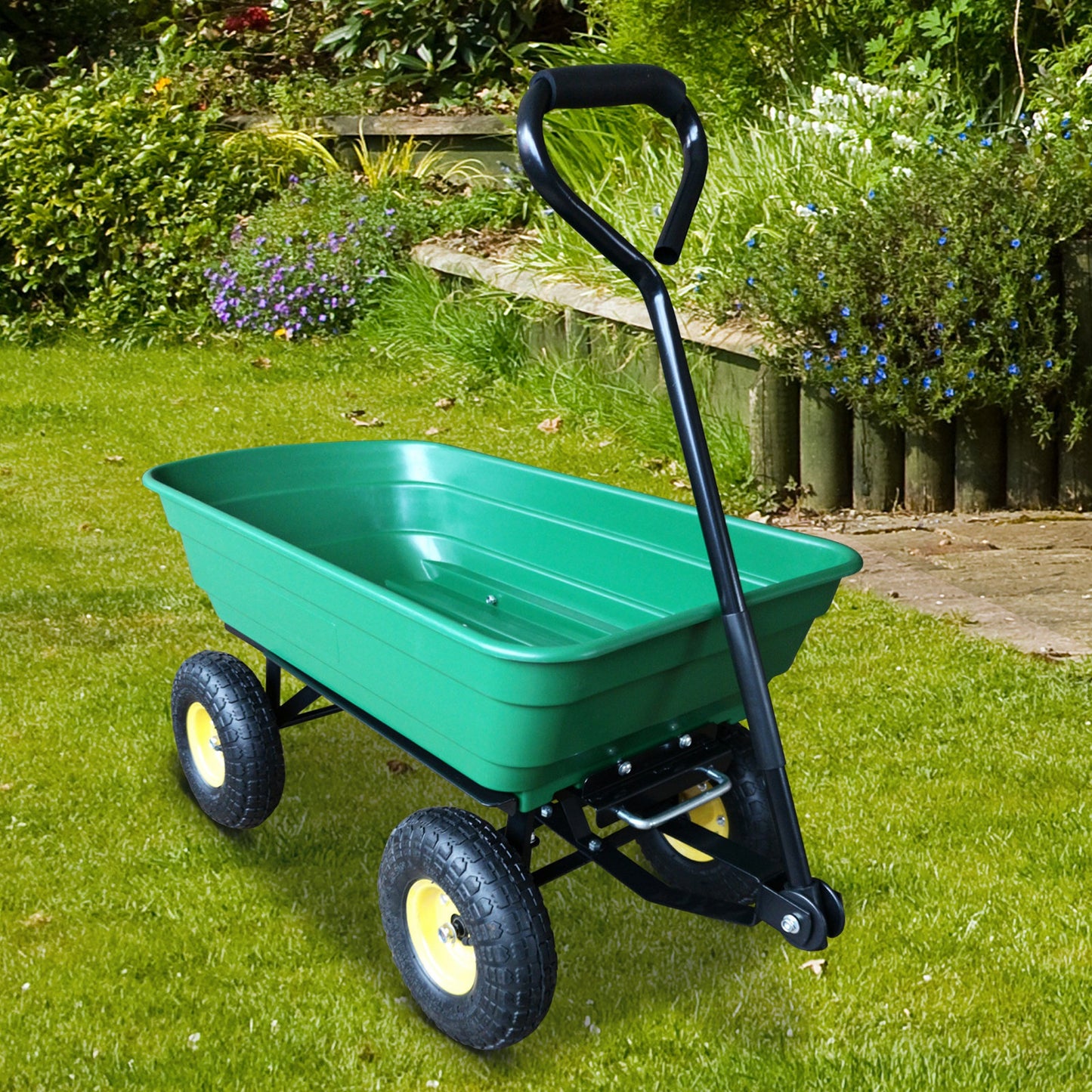 Outsunny Heavy Duty 4 Wheel Trolley, 75L-Dark Green