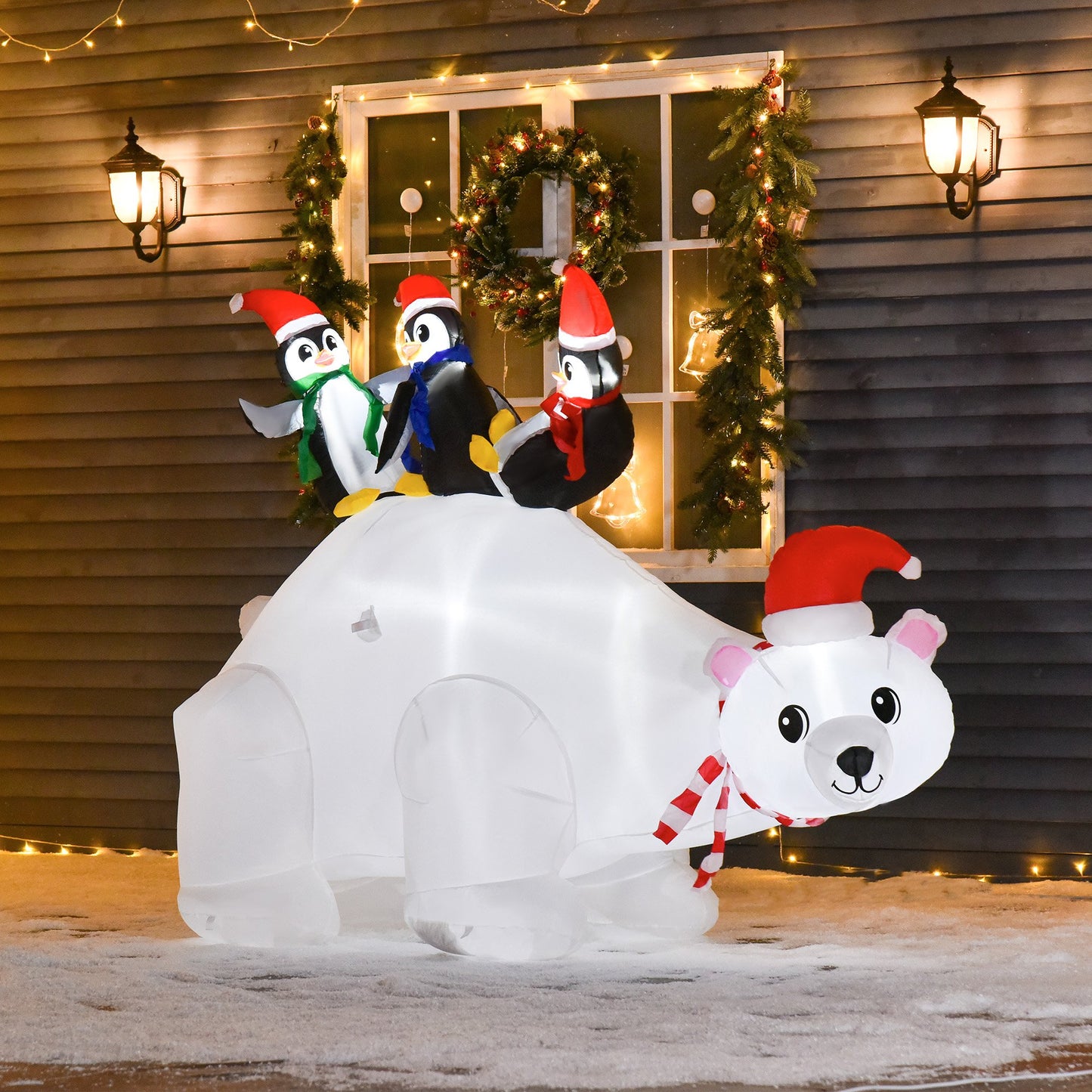 HOMCOM 1.5m Christmas Inflatable Polar Bear Penguin Lighted for Home Indoor Outdoor