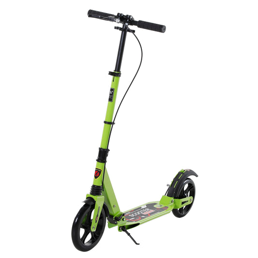 HOMCOM Teen/Adults Aluminium Folding Kick Scooter w/ Shock Mitigation System Green