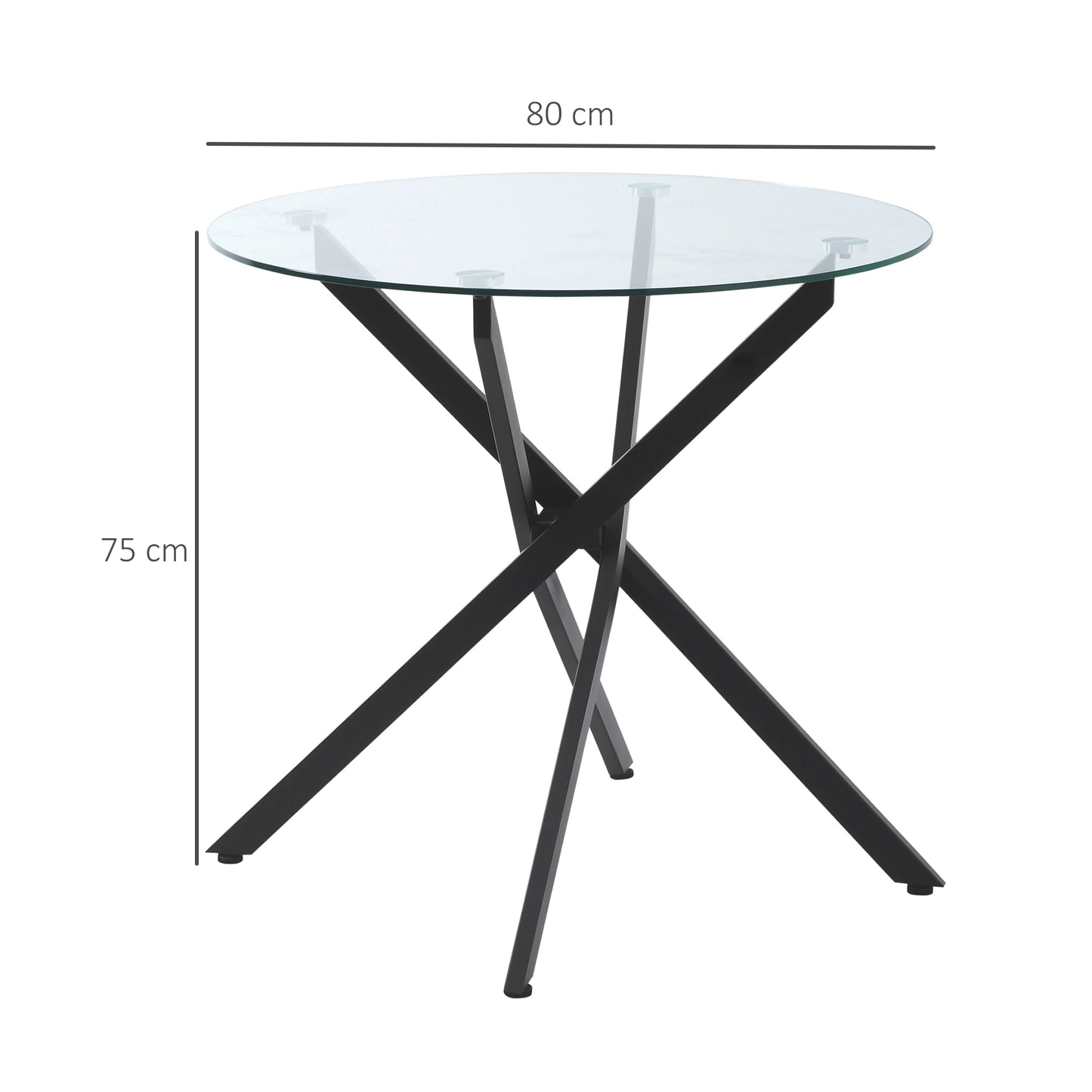 HOMCOM Round Side Table with Tempered Glass Top & Metal Legs Dining Living Room Black