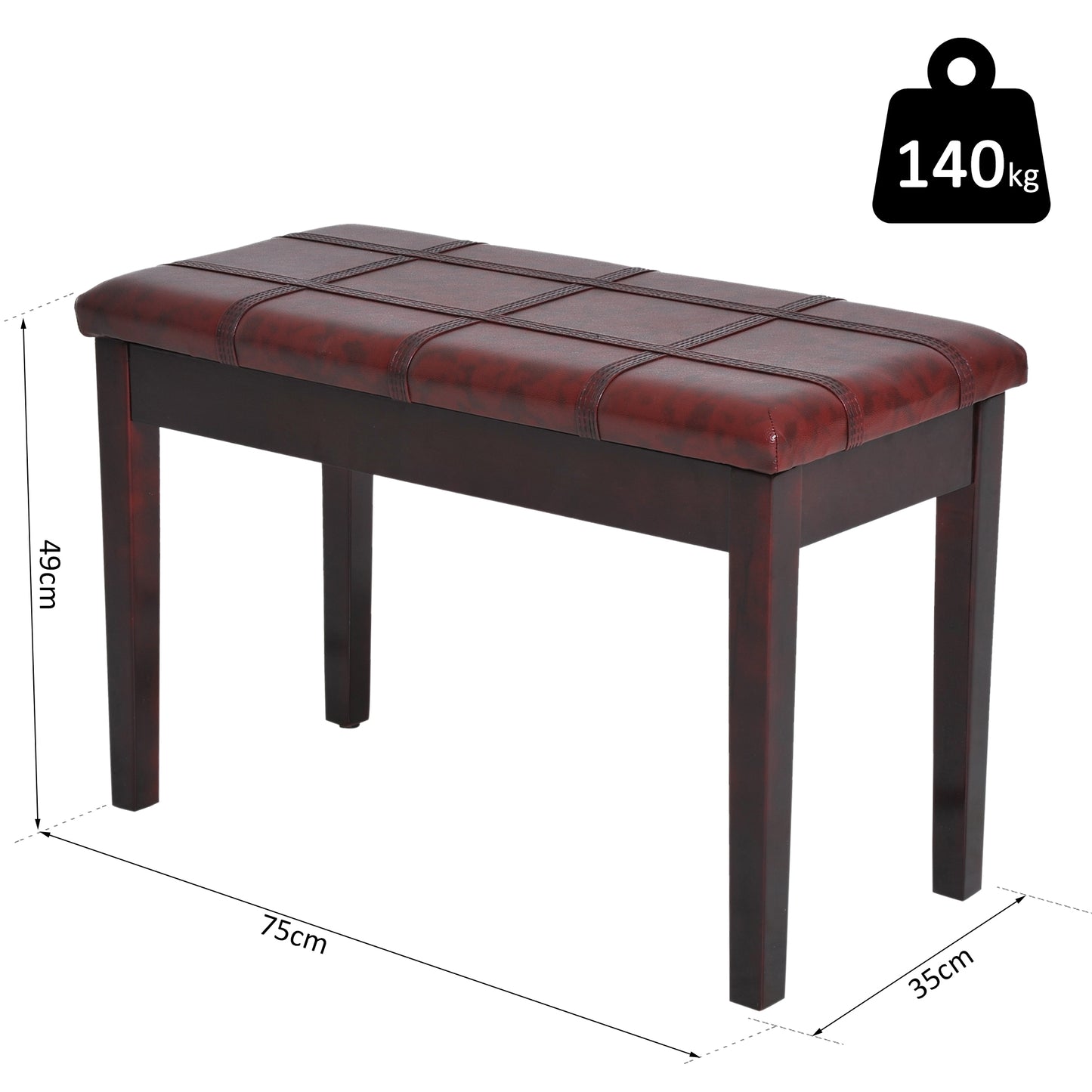HOMCOM Piano Bench, PU Leather, 75Lx35Wx49H cm-Wine Red