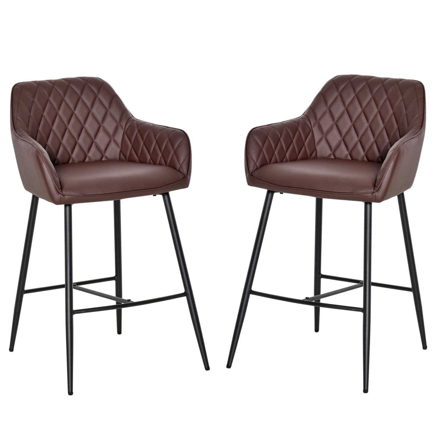 HOMCOM Industrial Style Bar Chairs Set of 2 with Footrest Solid Frame PU