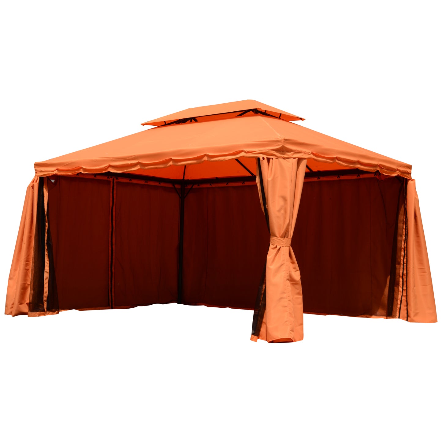 Outsunny 3m x 4m Aluminium Frame Polyester Draped 2-Tier Roof Gazebo Orange