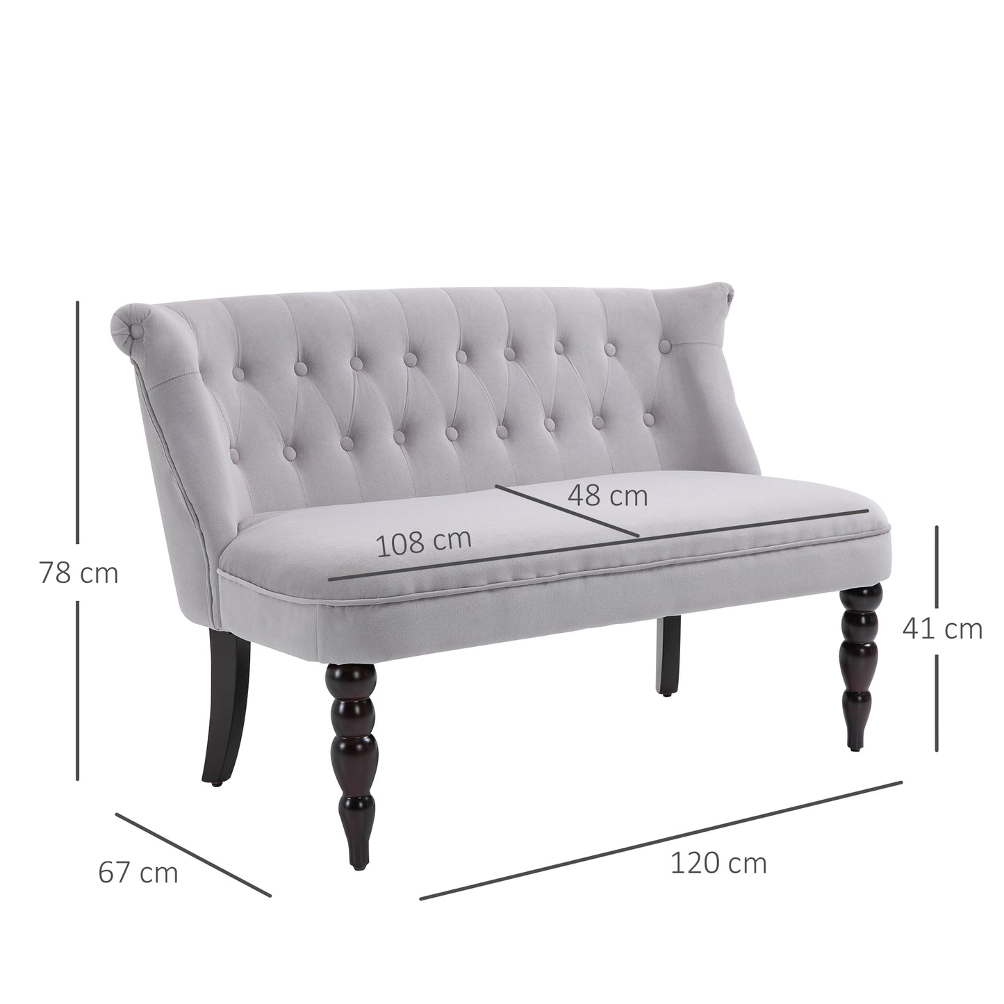 HOMCOM Vintage Armless Button-Tufted Fabric Loveseat 2 Seat Sofa Couch