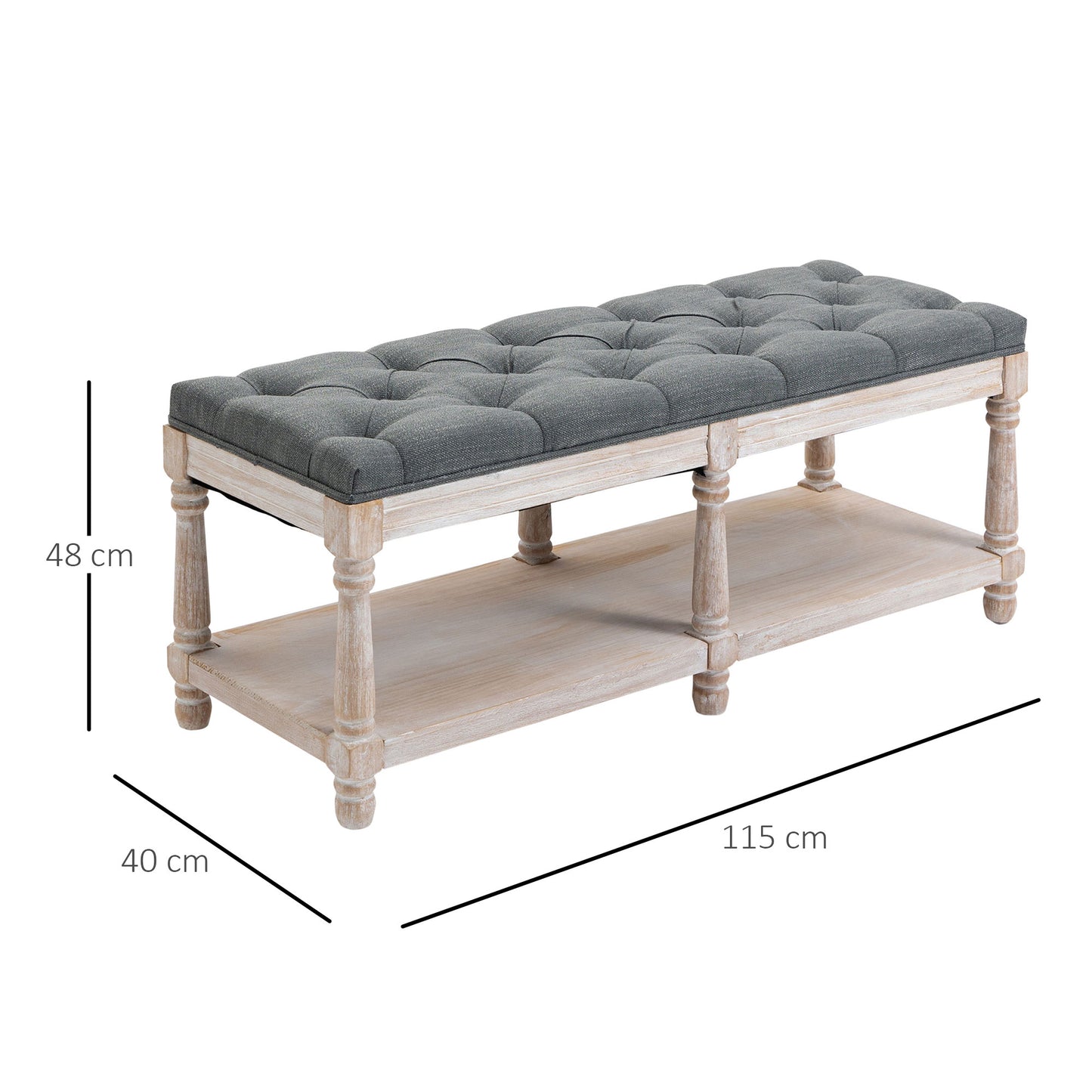 HOMCOM Shoe Rack Bench w/ Button Tufted Seat Cushion for Hallway Bedroom Grey