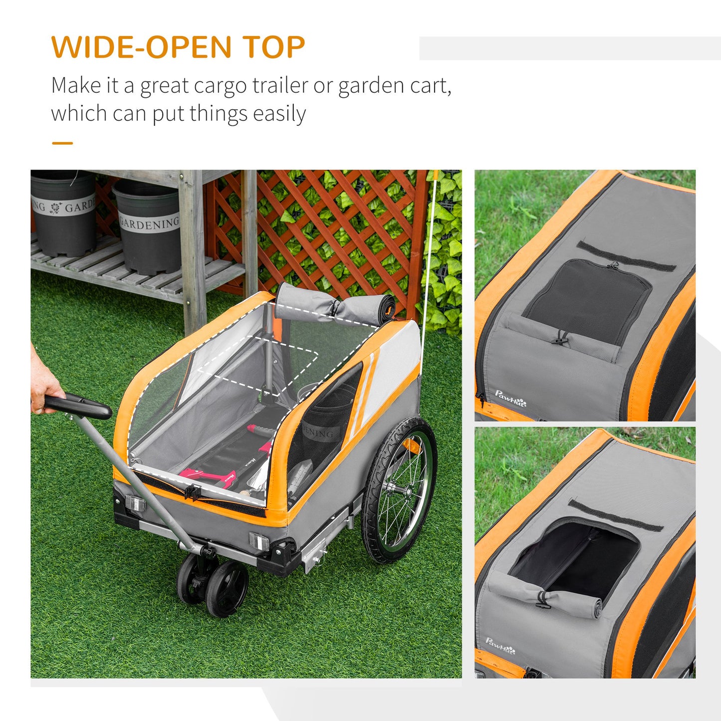 PawHut Dog Bike Trailer Two-In-One Pet Trolley Stroller Cart Bicycle Carrier Orange