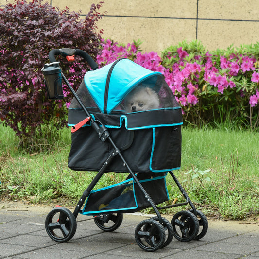 PawHut Pet Stroller Foldable Carriage w/ Brake Basket Adjustable Canopy Removable Cloth