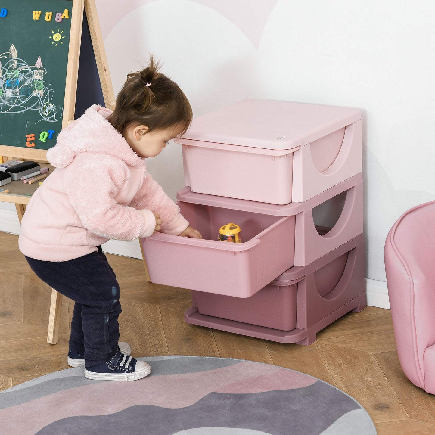 HOMCOM Kids Storage Units with Drawers 3 Tier Chest Vertical Dresser Tower Toy Organizer for  Nursery Playroom Kindergarten Pink w/
