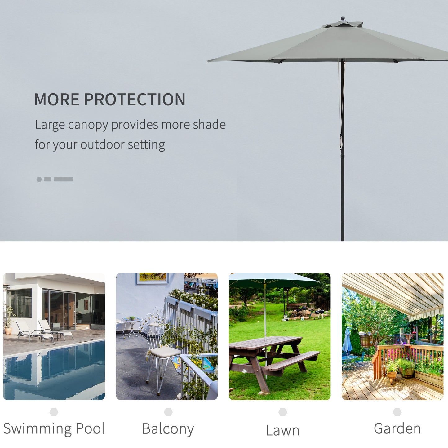 Outsunny 2.8m Patio Sun Umbrella Parasol Outdoor 6 Ribs Sunshade Canopy Manual Push Garden Backyard Furniture Dark Grey BASE NOT INCLUDED Table