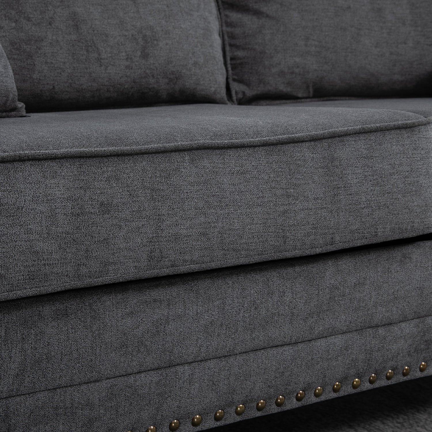 Grey sofa deals with nailhead trim