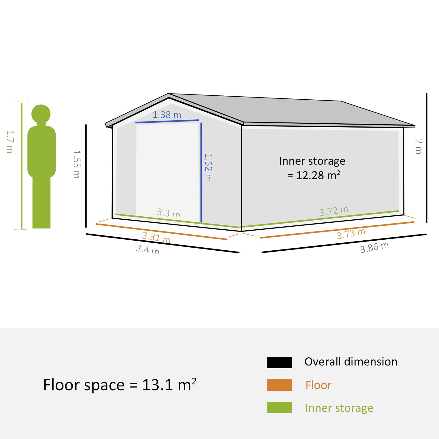 Outsunny 12.5 x 11.1ft Steel Sliding Door Storage Shed - Brown