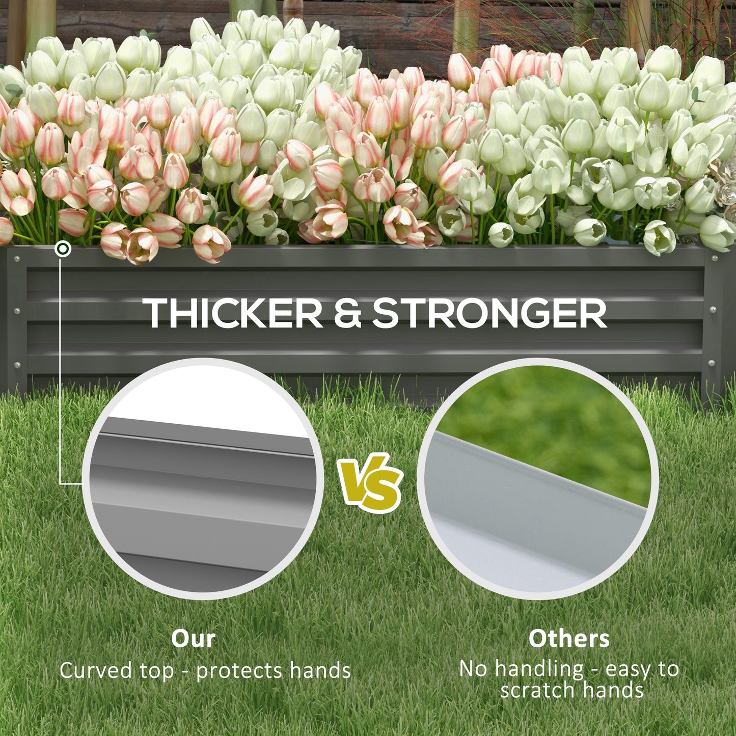 Outsunny Raised Beds for Garden Galvanised Outdoor Planters for Herbs and Vegetables for Patio Garden Balcony Light Grey